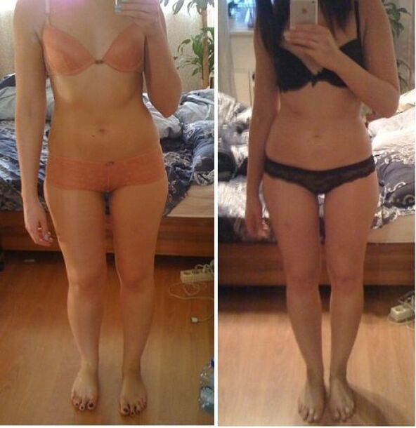 Una niña antes y después de perder peso con una dieta japonesa en 14 días